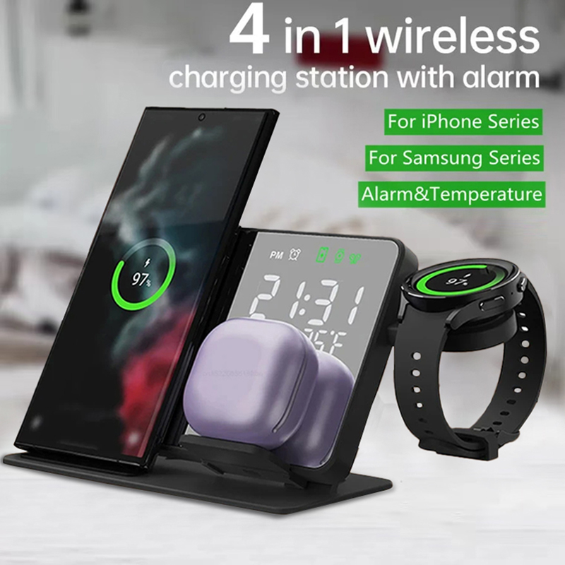 Home Security Wireless - Drahtloses Ladegerät, Weckerständer, schnelle 4-in-1-Ladestation für