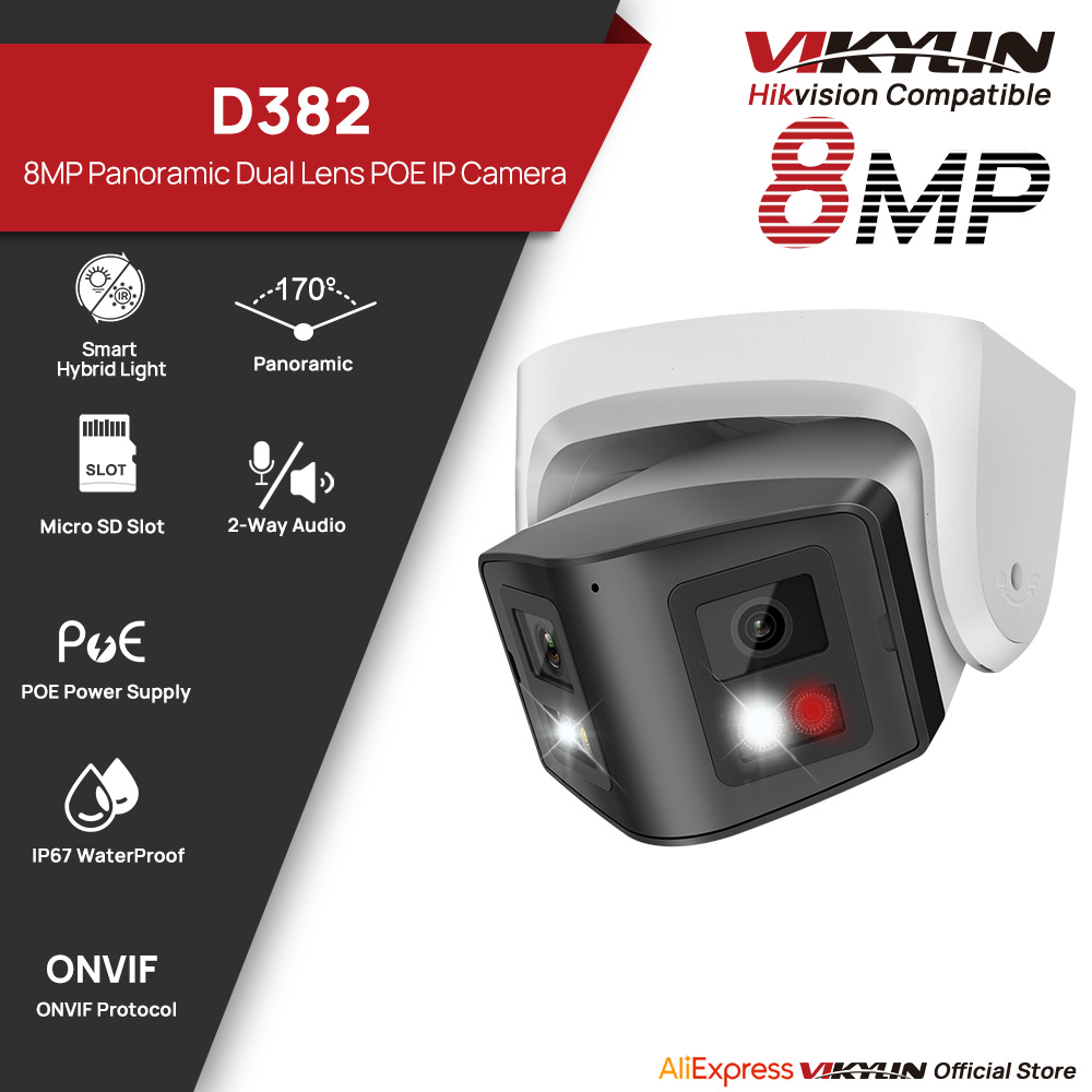 Home Security System Hikvision - Vikylin 8MP Panorama-IP-Kamera mit zwei Lichtquellen,