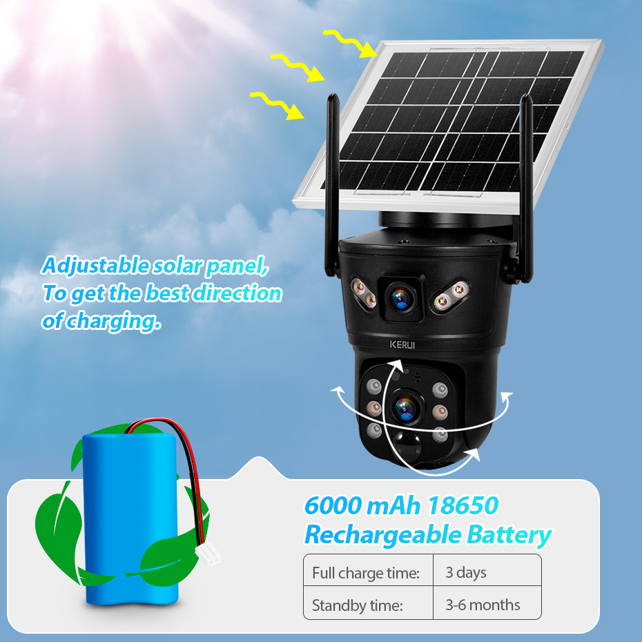 Home Security Monitoring System - KERUI 6MP 4G SIM WLAN Solarkamera