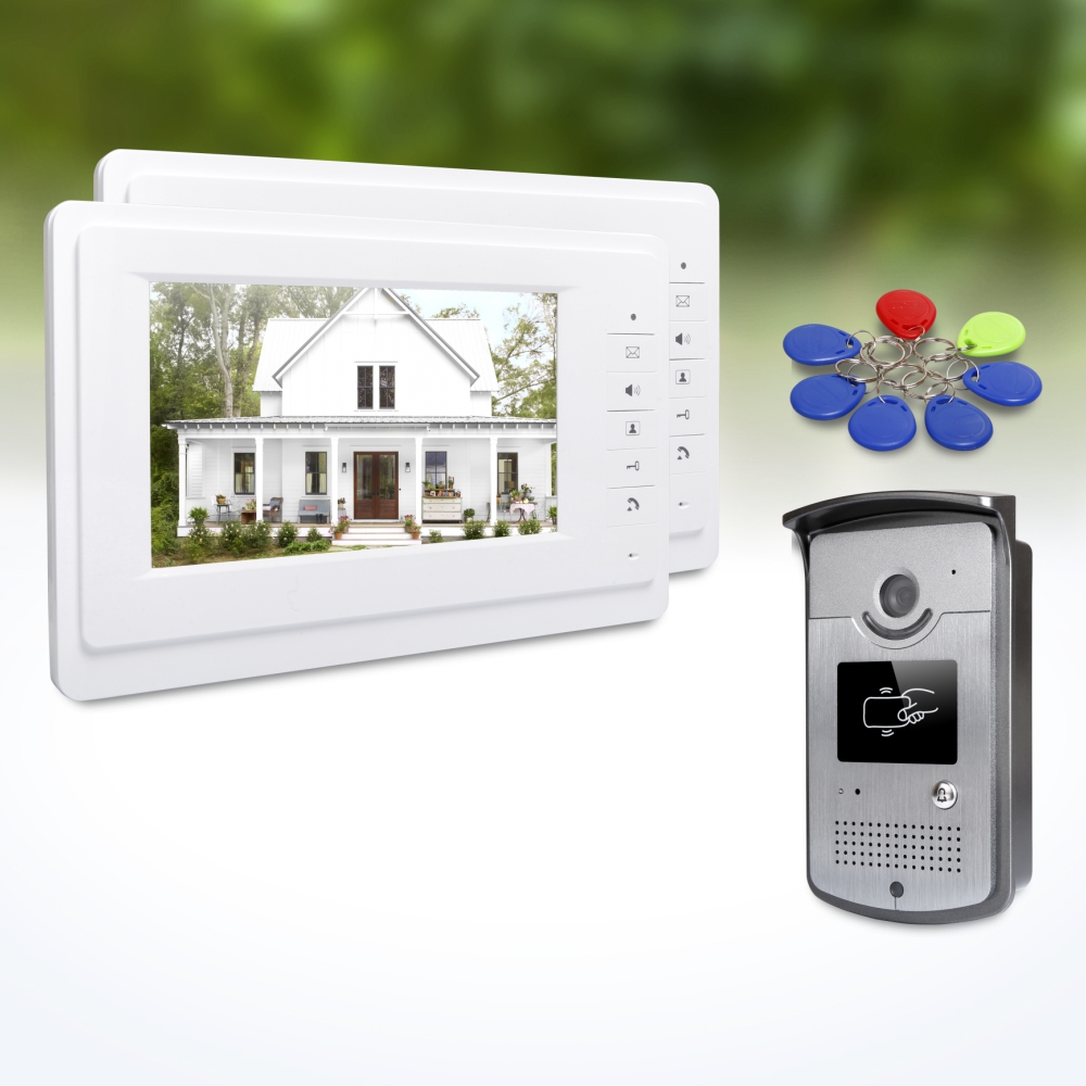 Home Security Monitoring System - 1 Außenkamera 2 Innenmonitore 7-Zoll-Video-Türsprechanlage Schlüsselanhänger
