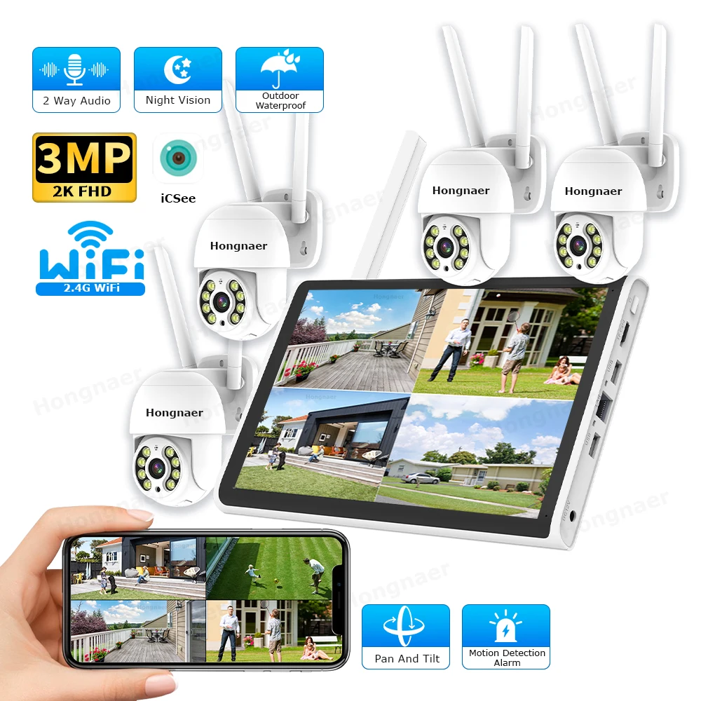 Home Security Kit - 2026 Hongnaer 3MP 4-Kanal WLAN IP