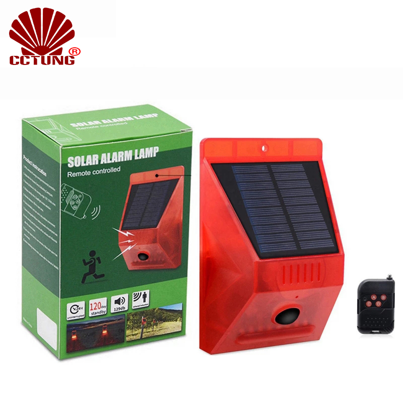 Home Security Yard Sensors - Solar-Alarmlampe mit PIR-Bewegungssensor, 433 MHz Fernbedienung,