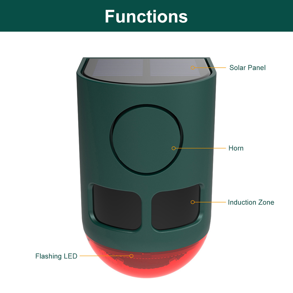 Home Security Yard Sensors - Solarbetriebener Außen-Bewegungsmelder-Alarm mit Stroboskoplicht, 129dB Lauter