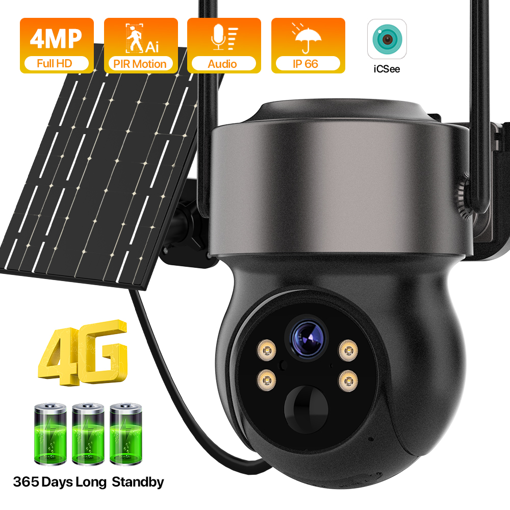 Home Security Cameras Wireless - 4MP 4G SIM Solarbetriebene Außenkamera mit
