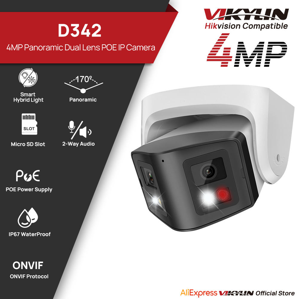 Home Security System Hikvision - Vikylin 4MP Panorama-IP-Kamera mit zwei Objektiven,