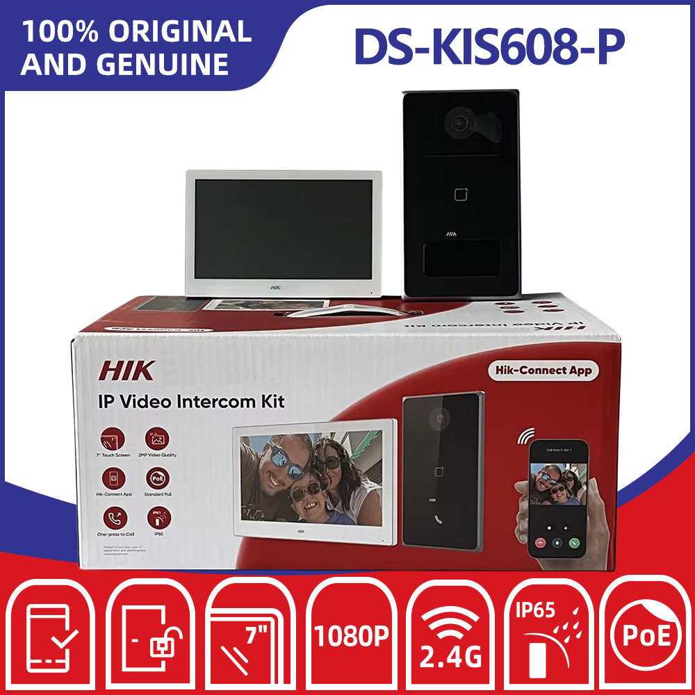 Home Security System Hikvision - Hikvision DS-KIS608-P IP-Video-Gegensprechanlage-Set, 7-Zoll-WiFi-Innenmonitor, Türstation, Nachtsicht,