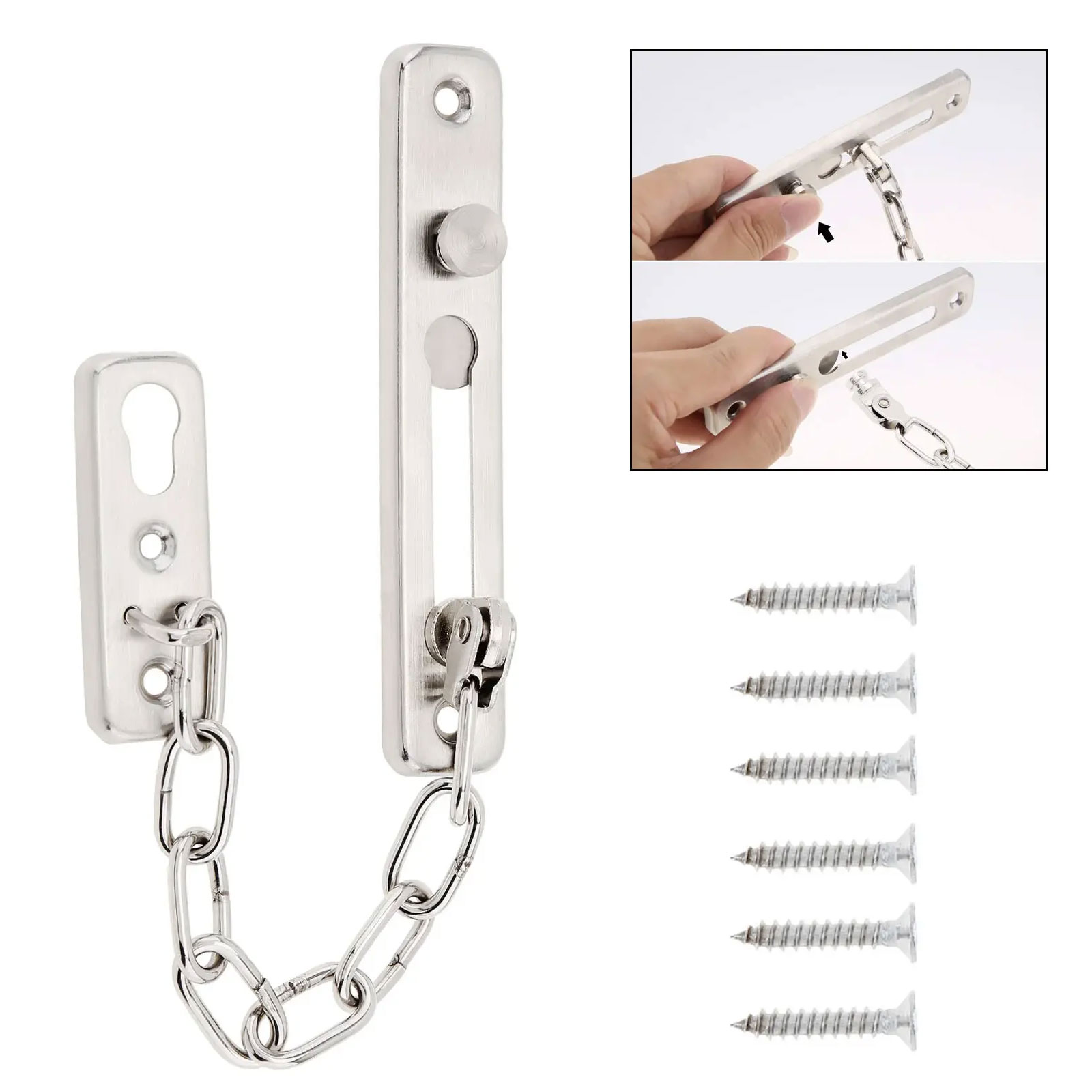 Door Chain Guard - Solide Sicherheits-Türkette mit Schiebeverschluss, Bohrfreies Sicherheitsschloss,