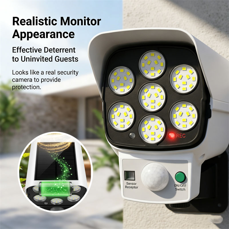 Home Security Yard Sensors - Solarbetriebene Dummy-Überwachungskamera mit Bewegungssensor LED-Flutlicht Wasserdichte