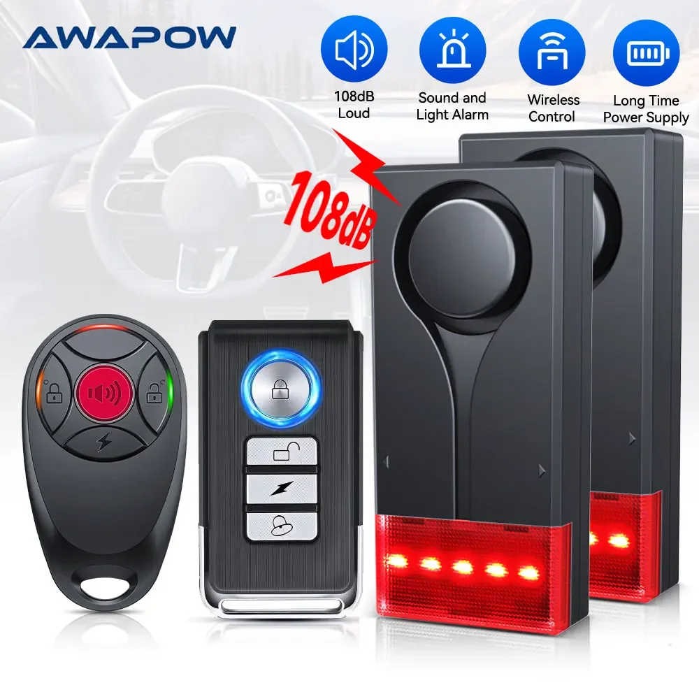 Home Security System Installation - Awapow Kabelloser Auto-Diebstahl-Vibrationsalarm, 108 dB, mit
