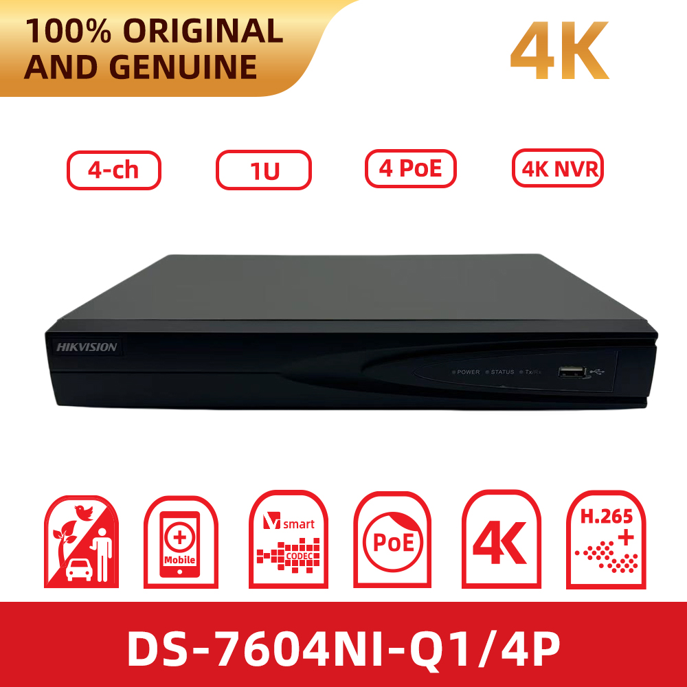 Home Security System Hikvision - Original Hikvision DS-7604NI-Q1/4P 4-Kanal-PoE-NVR 4K-Netzwerk-Videorecorder für